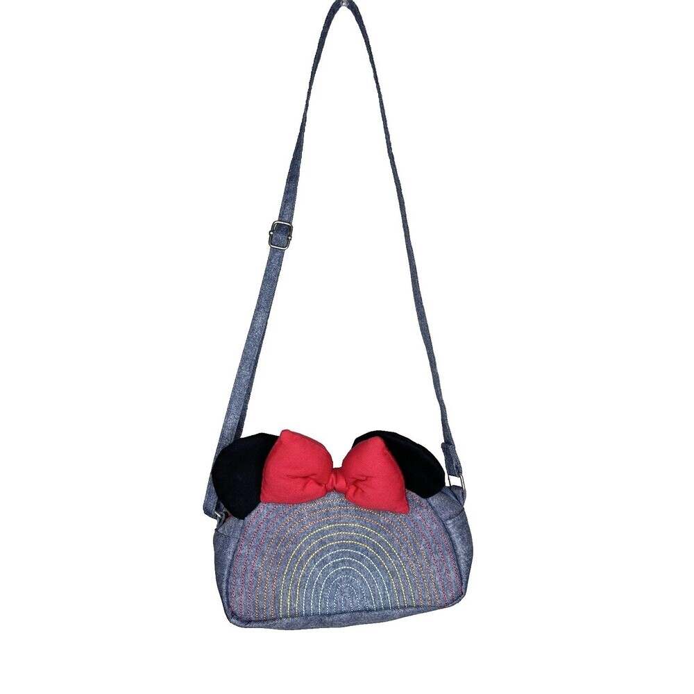 Disney Store Minnie Mouse Crossbody Bag Girls Denim Rainbow Ears Bow One Size